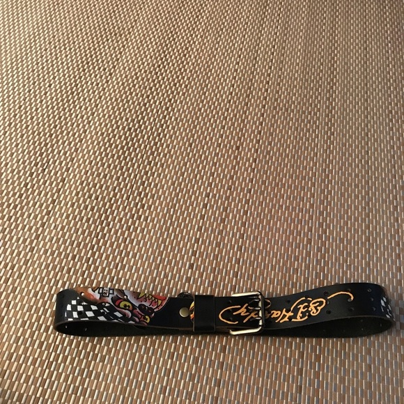 Vintage Ed Hardy Y2K Black Leather Tiger Chain Belt XS/SEd Hardy - Picture 2 of 8